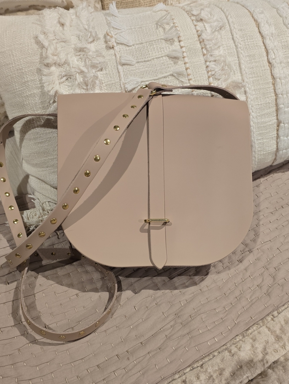 The Cambridge Satchel Company Blush Pink Saddle Crossbody with Gold Studs